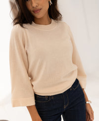 PLEIN PUBLIQUE LE FREJUS Merino sweater in Butter with three-quarter kimono sleeves.