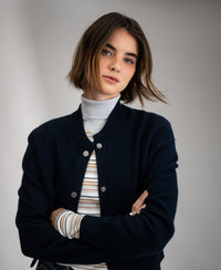 LE FRESCO Striped Merino Turtleneck, Light Gray