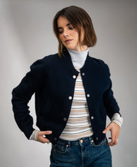 LE FRESCO Striped Merino Turtleneck, Light Gray
