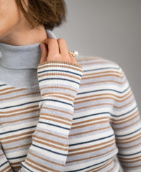 LE FRESCO Striped Merino Turtleneck, Light Gray