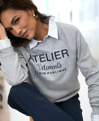 Light grey Harper sweater in soft French terry with logo print by Plein Publique.