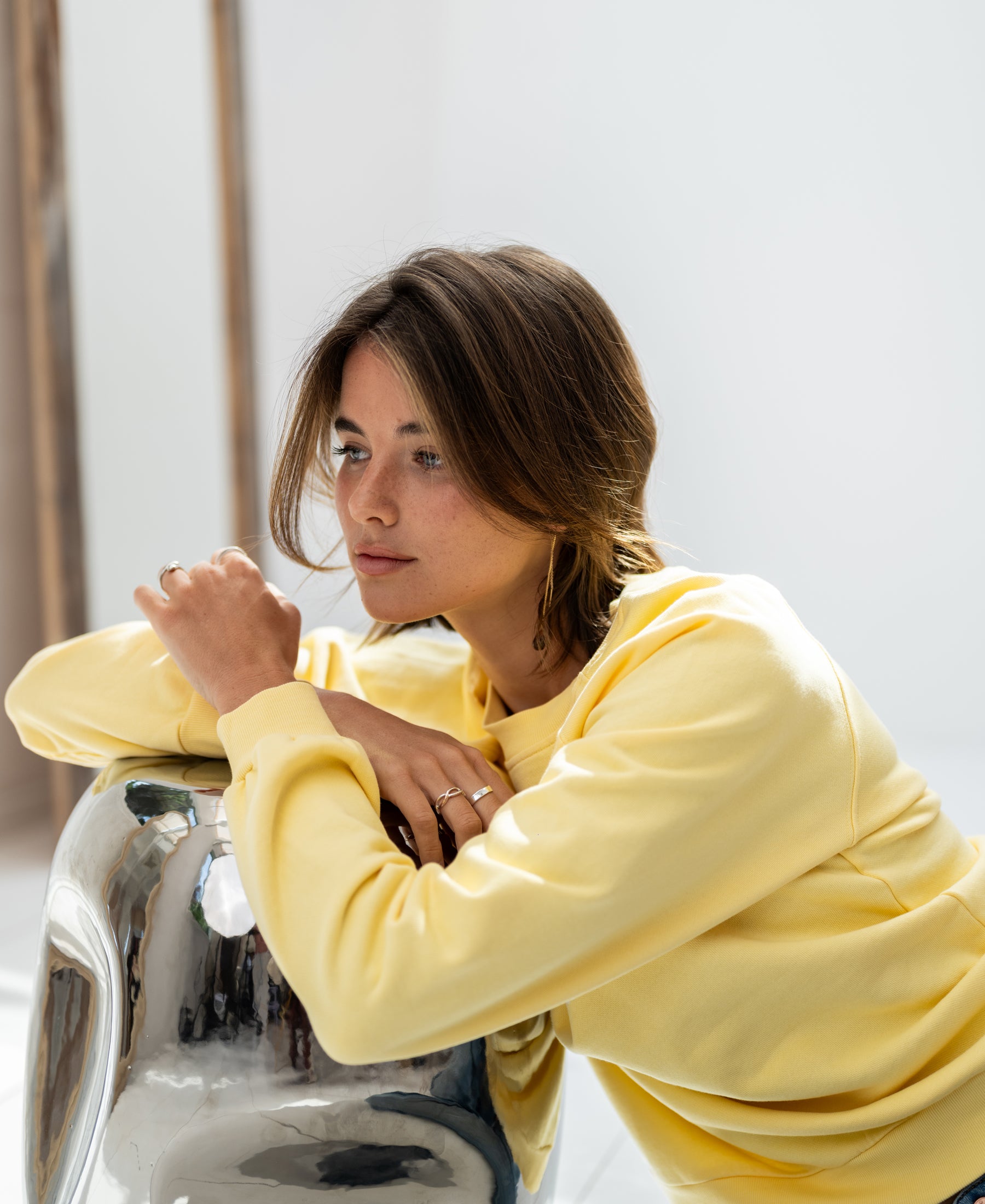 Yellow LA HARPER sweater by PLEIN PUBLIQUE shown on a model.