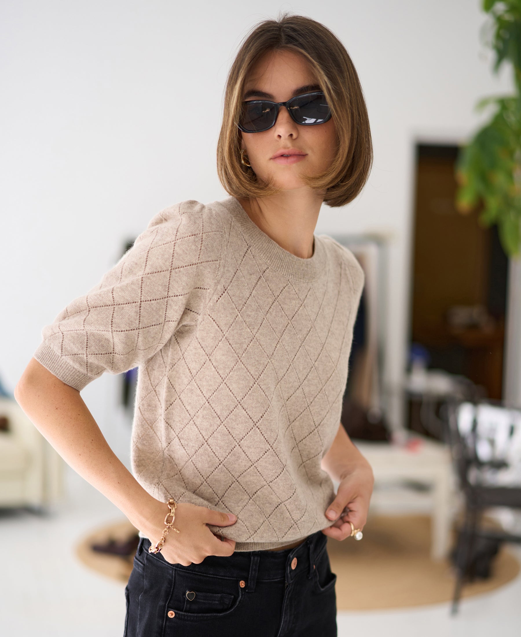 Argyle-Merino-Strickshirt LE HARVARD Helltaupe