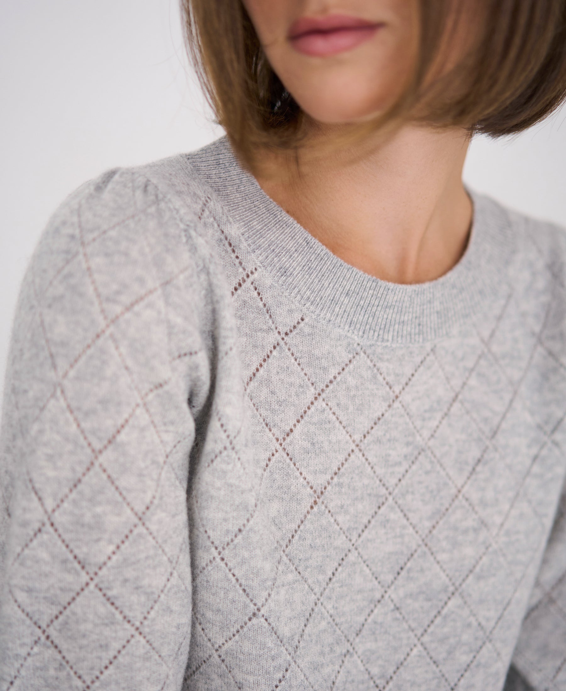 Argyle merino sweater LE HARVARD Light grey melange