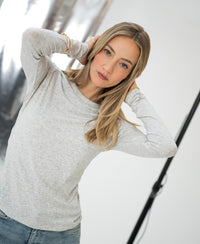 Light grey PLEIN PUBLIQUE luxe long sleeve T-shirt, front view.