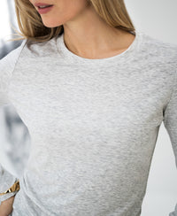 Light grey PLEIN PUBLIQUE Luxe long sleeve T-shirt shown from shoulders to waist.