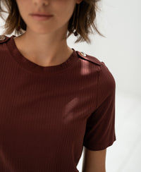 Bamboo T-shirt in reddish brown, shown from the shoulders up.