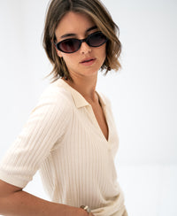 Cream Plein Publique Tencel-silk polo shirt, The Jasmine, shown against a white background.