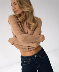 Tencel - silk ribbed cardigan LA JOSH Sand