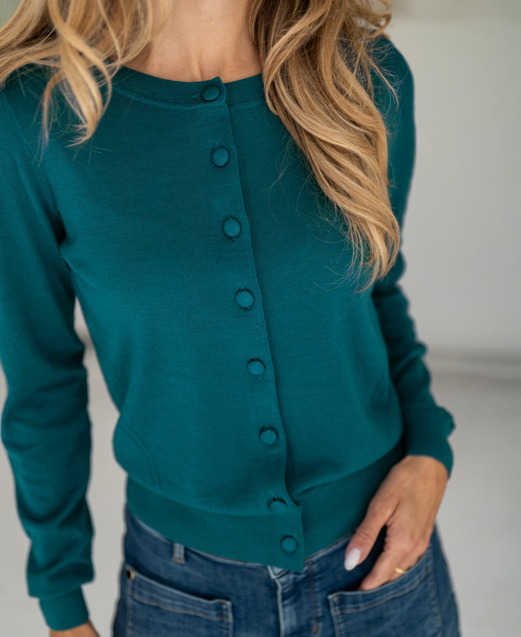 Merino-Strickjacke LA JULIETTE Dunkelpetrol