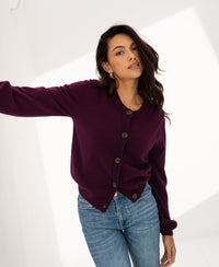 Dark cassis round neck vest by PLEIN PUBLIQUE, LA LEA style, shown for a chic, cozy look.