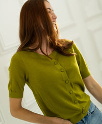 Strickjacke aus Merinowolle und Seide LA LORAINE Olivgrün