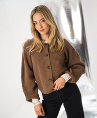 Merino wool vest in tobacco color, shown from the front against a bright background.
