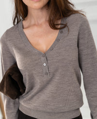 Merino-Pullover mit Knopfdetail LA MADELEINE Dunkel-Sand