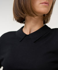 Merino-Pullover mit Polokragen von LA MARCEAU, schwarz