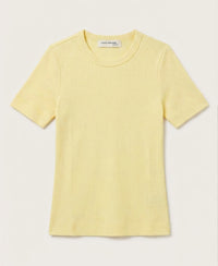 PLEIN PUBLIQUE luxe soft T-shirt in soft yellow, short-sleeve crew neck, laid flat on a light background.