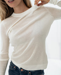 Ivory merino wool undershirt, Luxe collection by PLEIN PUBLIQUE, shown in soft natural light.
