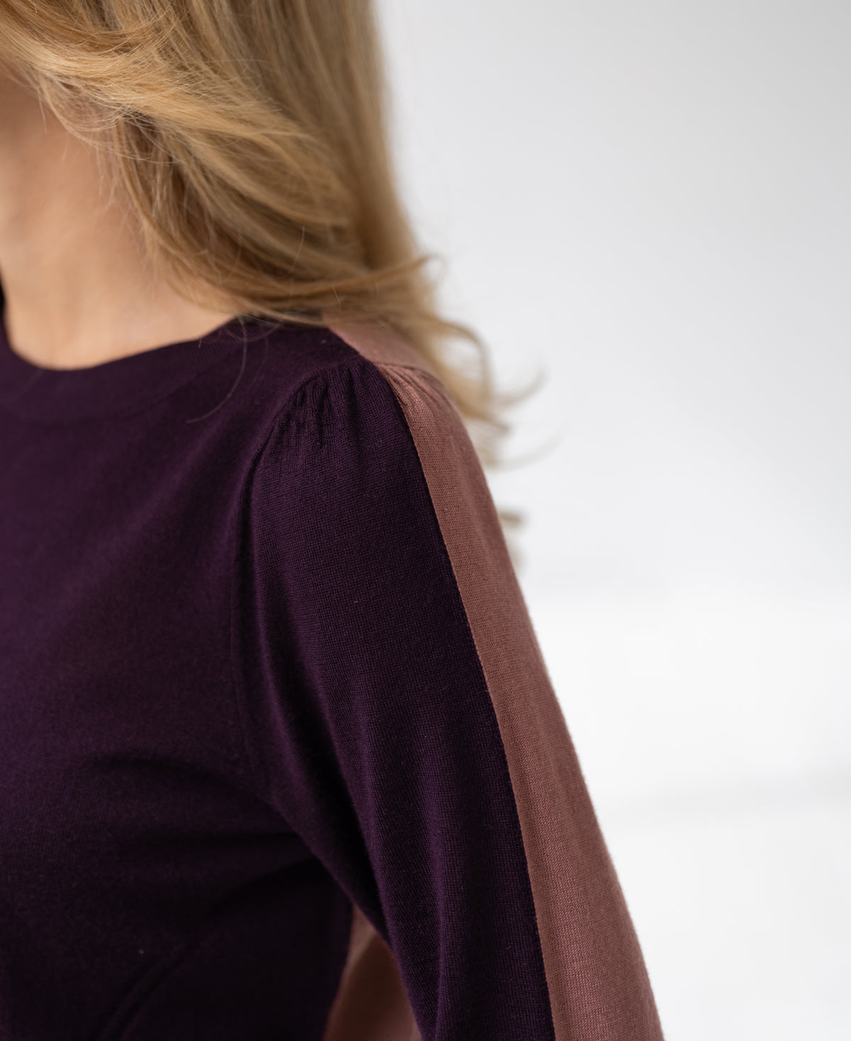 Two-Coloured Merino Sweater LE MIROIR Plum and Dusty Pink