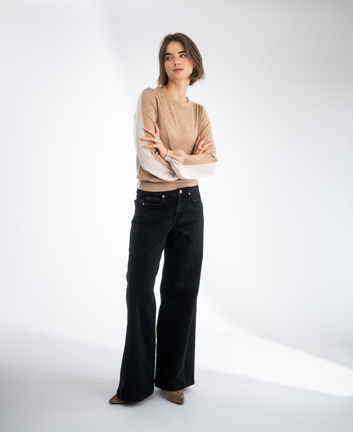 Zweifarbiger Merino-Pullover LE MIROIR Hellbraun – Beige