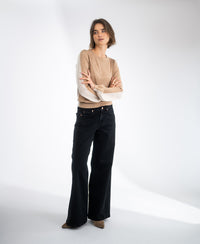 Zweifarbiger Merino-Pullover LE MIROIR Hellbraun – Beige