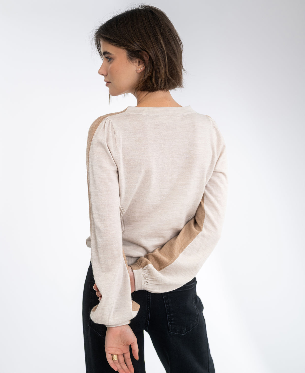 Zweifarbiger Merino-Pullover LE MIROIR Hellbraun – Beige