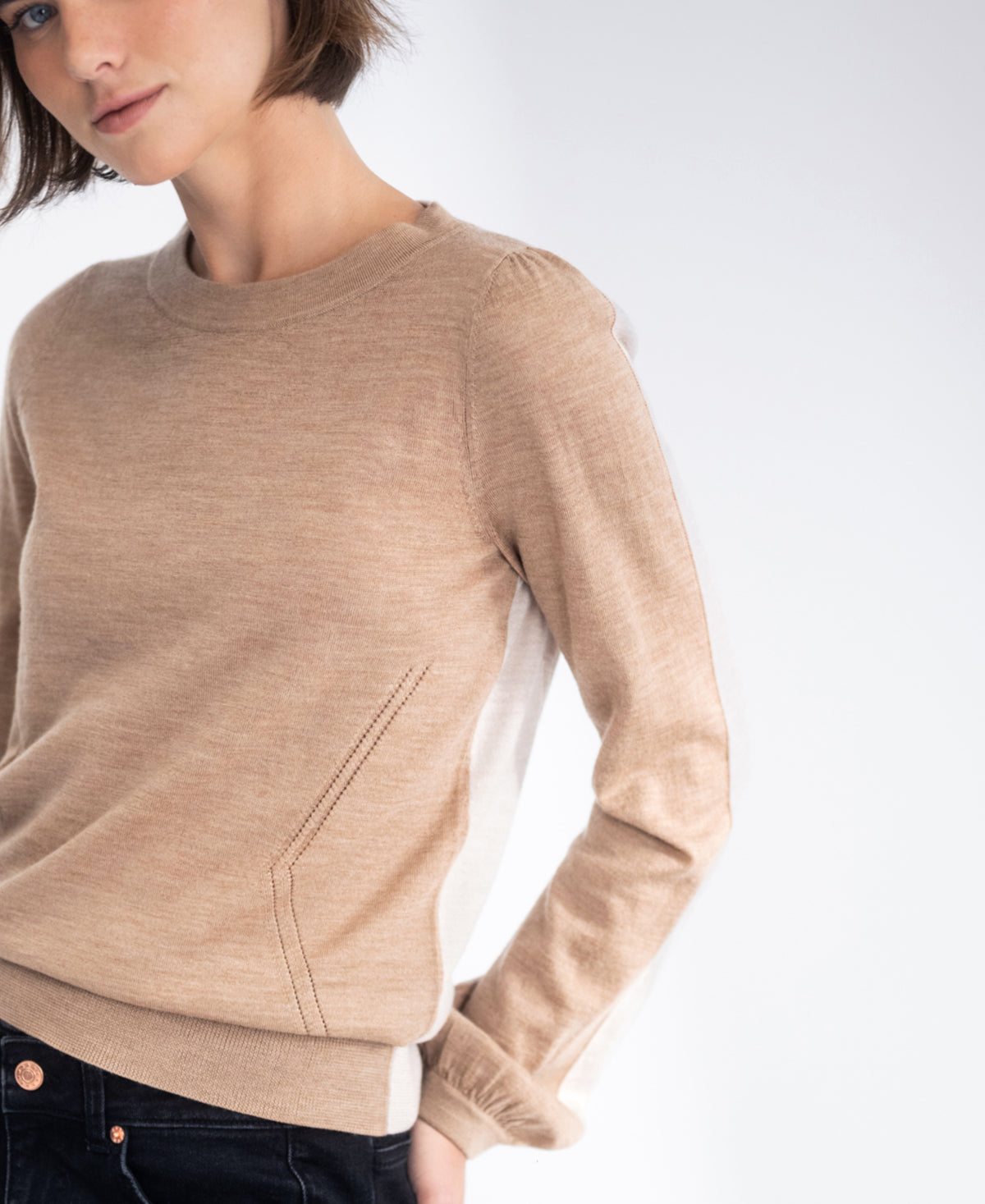 Zweifarbiger Merino-Pullover LE MIROIR Hellbraun – Beige
