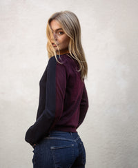 Two-Coloured Merino Sweater LE MIROIR Dark Blue - Bordeaux