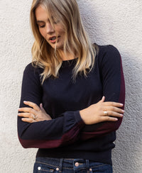 Two-Coloured Merino Sweater LE MIROIR Dark Blue - Bordeaux