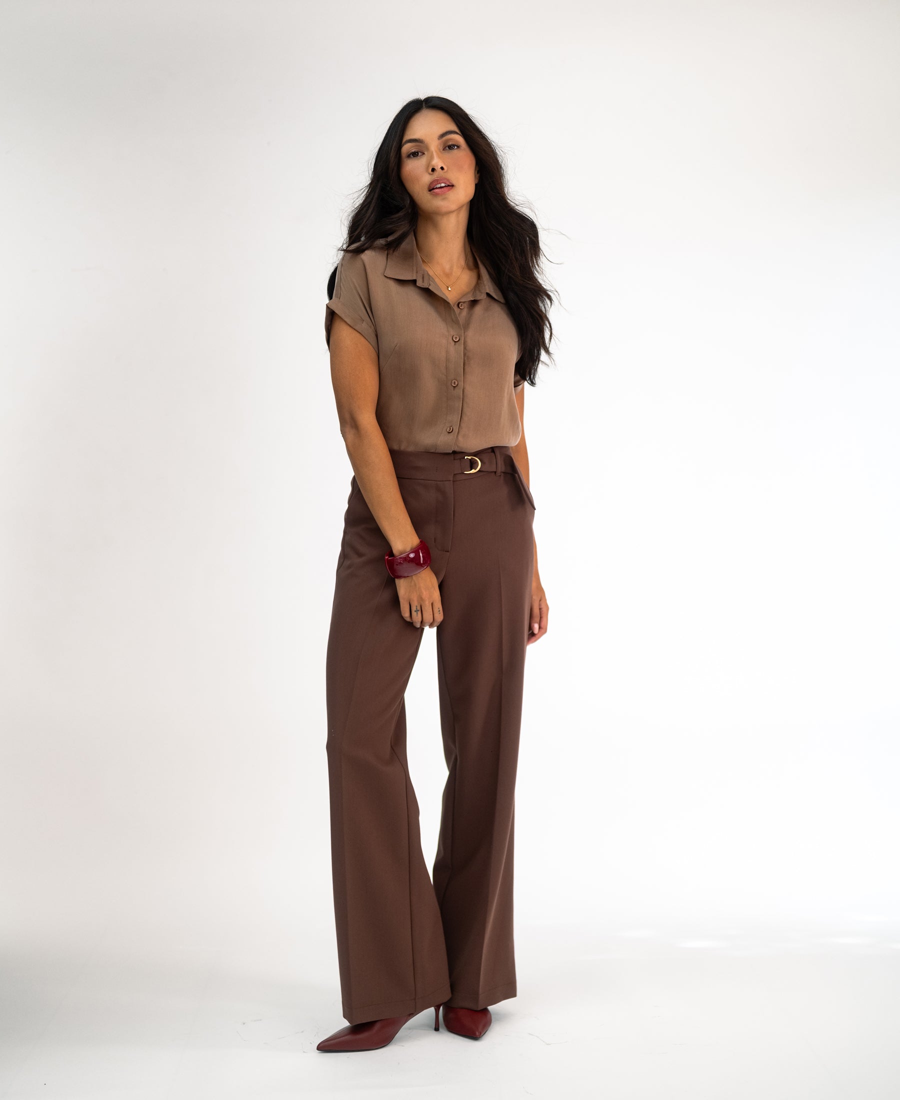 Cupro blouse LA MORGANE Mocha Mousse