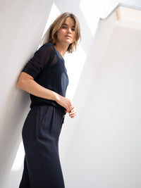 Dark blue LE NANCY silk-blend mesh sweater by PLEIN PUBLIQUE.