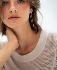 Light sand mesh sweater with silk, front view.