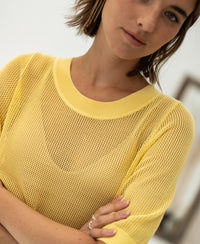 Citron yellow mesh sweater with silk by PLEIN PUBLIQUE, called LE NANCY.