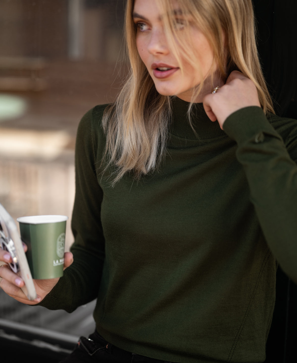Merino-Rollkragenpullover LE NOYAU Olivgrün