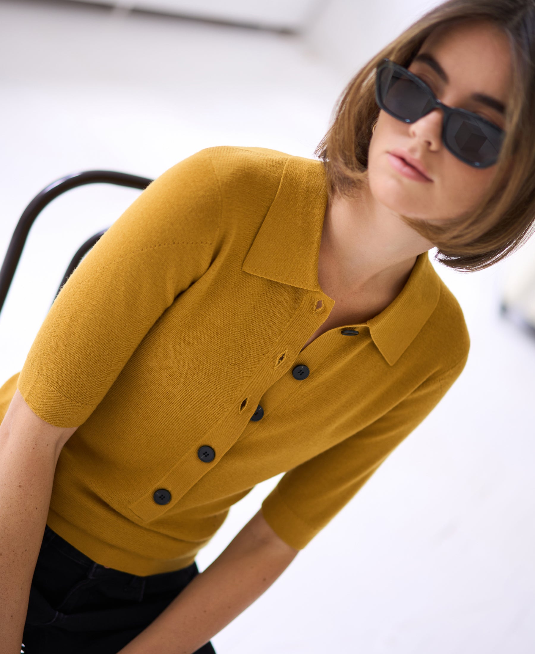 Poloshirt aus Merinowolle LA PANTIN Goldgelb