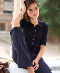 Poloshirt aus Merinowolle LA PANTIN Dunkelblau