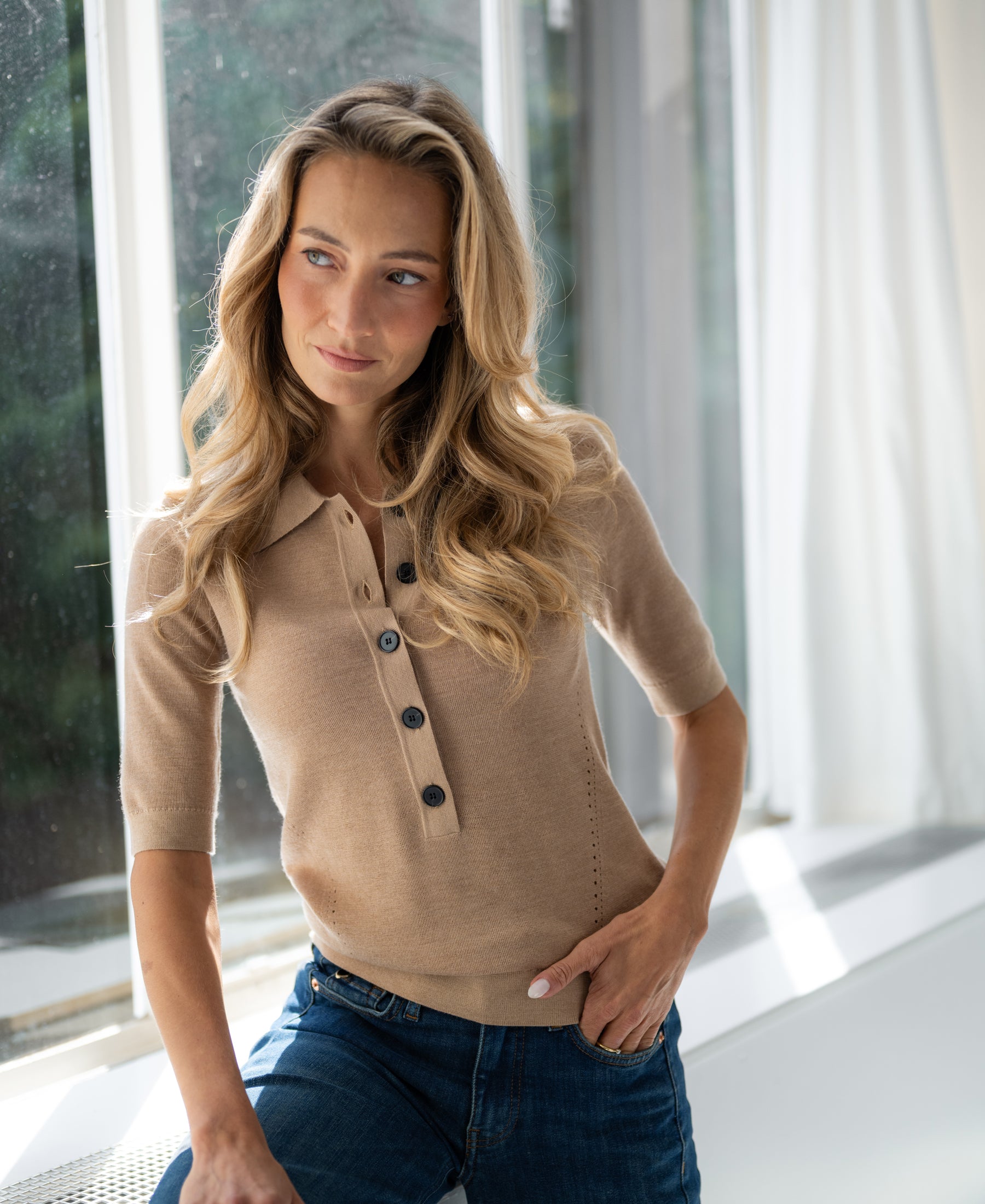Poloshirt aus Merinowolle LA PANTIN Hellbraun
