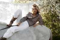 Brown-ivory Tencel blouse by Plein Publique, style La Pascalle.