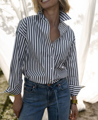 PLEIN PUBLIQUE LA PASCALLE blouse in white and olive green stripes.