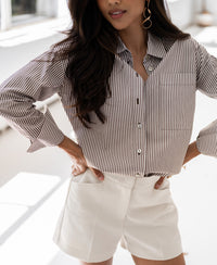 Brown striped LA PASCALLE blouse by PLEIN PUBLIQUE.