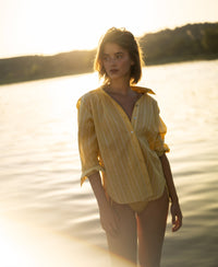 Yellow striped LE ROUEN oversized blouse by PLEIN PUBLIQUE.