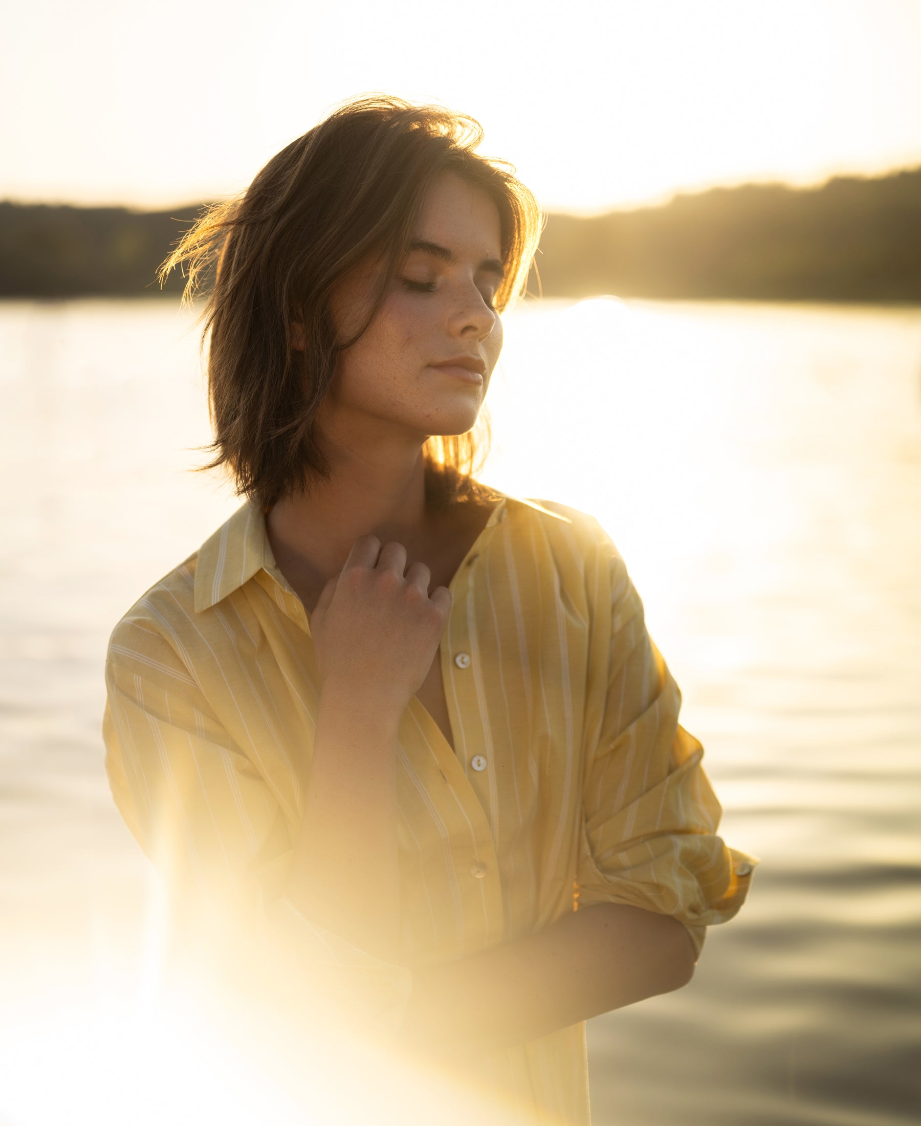 Yellow oversized blouse by Plein Publique, front view.