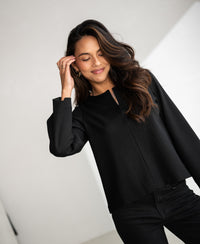 LE SAINT black pinstripe top by PLEIN PUBLIQUE, straight fit.