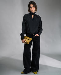 Voile blouse met striklinten LA SATINEE Off-Black