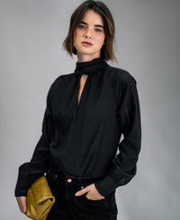 Voile blouse met striklinten LA SATINEE Off-Black
