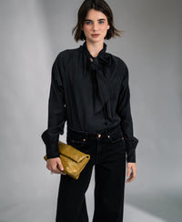Voile blouse met striklinten LA SATINEE Off-Black