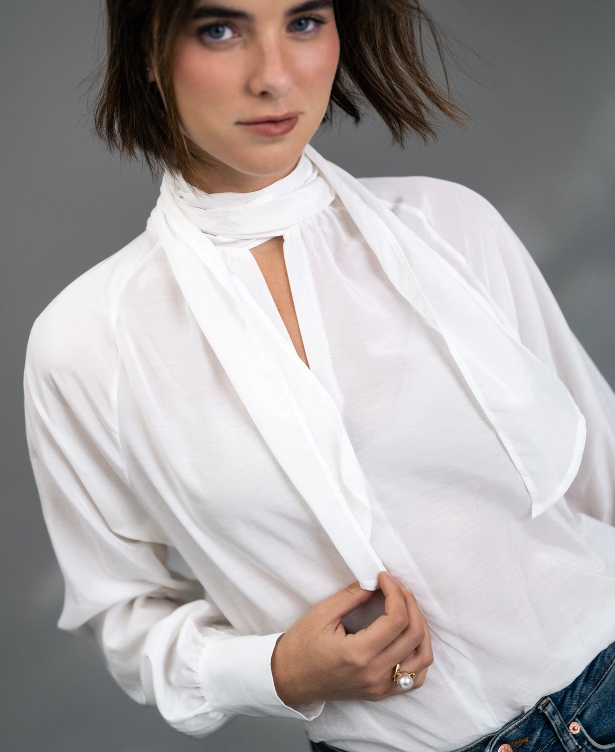 Voile blouse with bow LA SATINEE Ivory