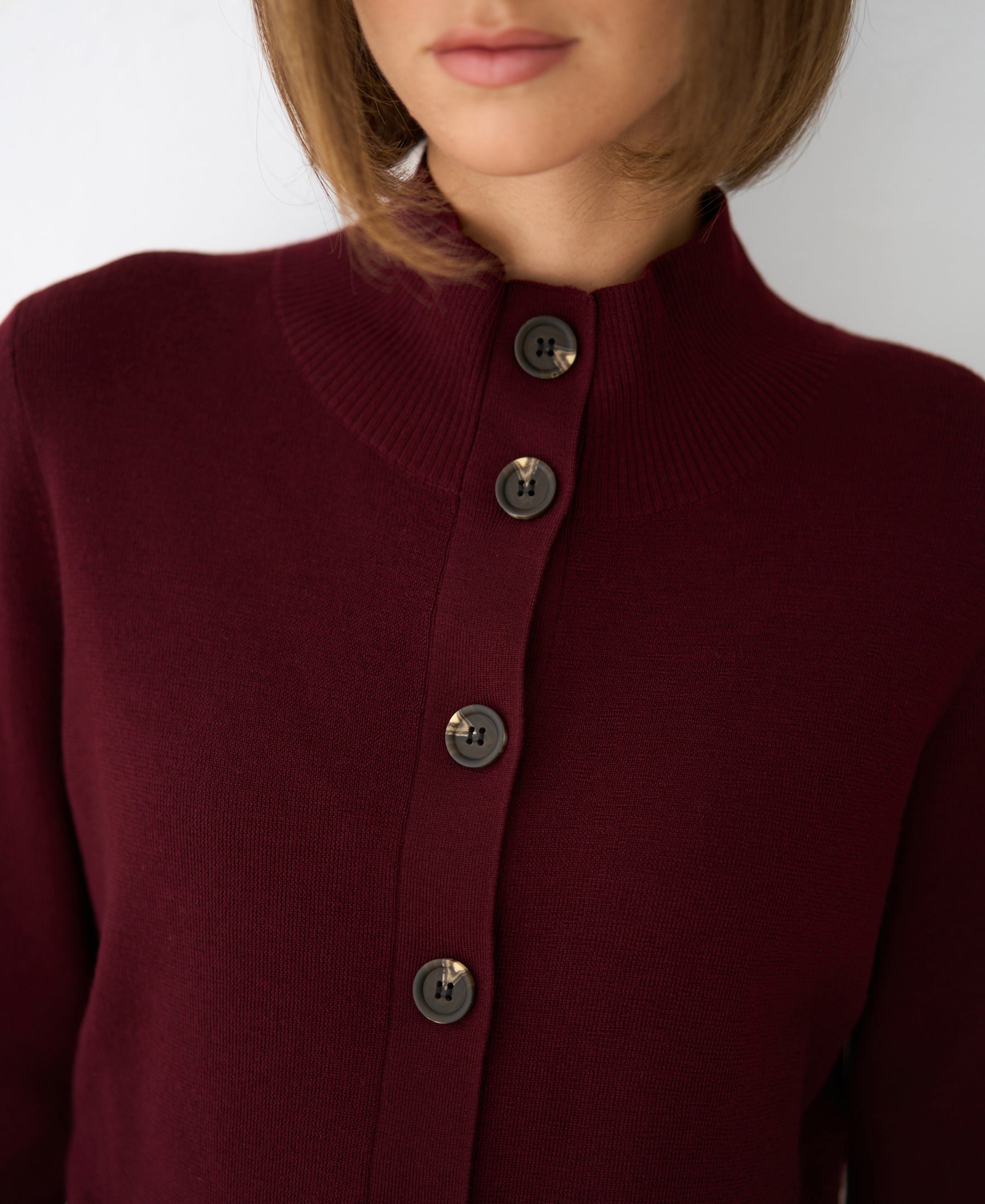 Merino wool turtleneck cardigan LES SEIZE Bordeaux