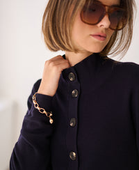 Merino wool turtleneck cardigan LES SEIZE Dark blue