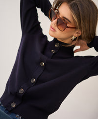 Merino wool turtleneck cardigan LES SEIZE Dark blue