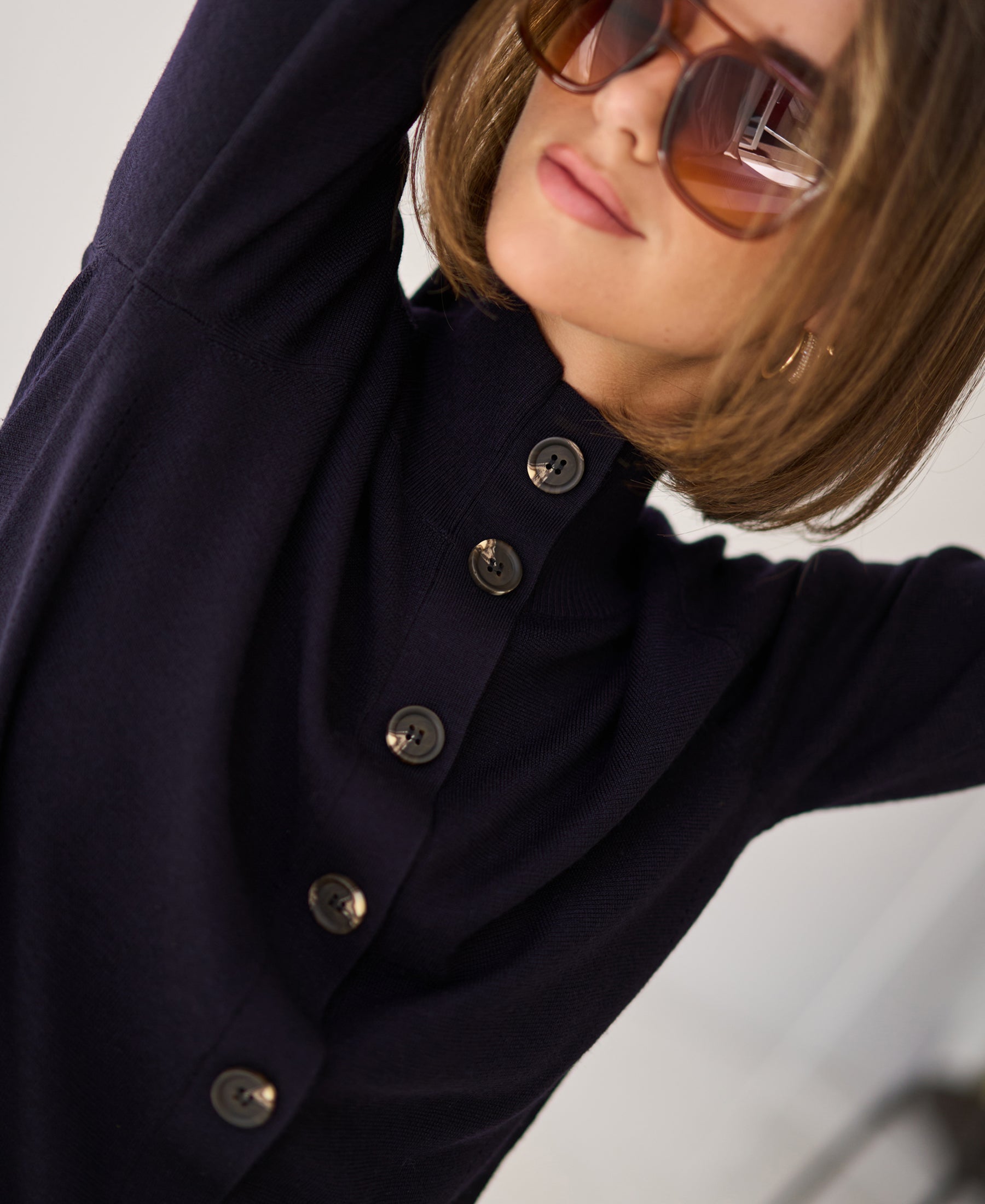 Merino wool turtleneck cardigan LES SEIZE Dark blue